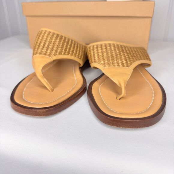 Coach Sz 7.5B Woven Square Toe Thong Sandals Nadya Des Desert Brown Leather J375 - Picture 4 of 12
